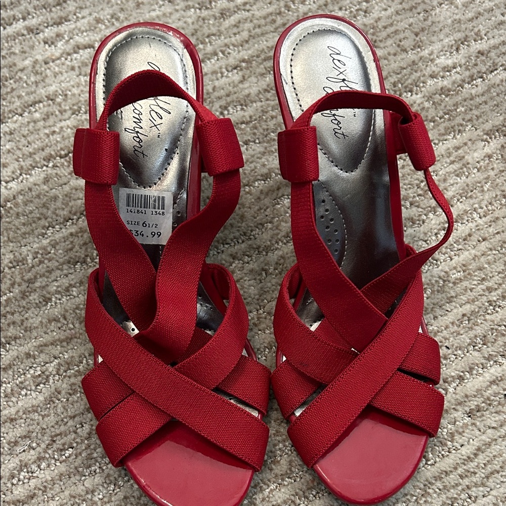 Alex Marie Red Crisscross Elastic Heels